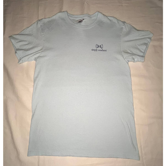 Simply Southern Women's T-Shirt Light Ice Blue with Crab Print on Back Medium - Picture 1 of 6